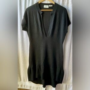 Neiman Marcus Black Cap Sleeve Ribbed Mini Cocktail Dress